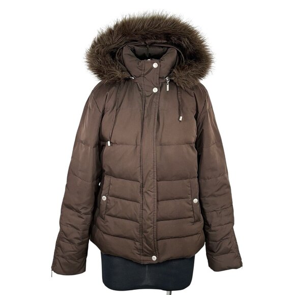 Style & Co Womens Hooded Down & Feathers Coat Brown S - Picture 1 of 4